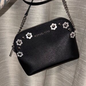 Michael Kors Black and Silver Floral Crossbody Bag